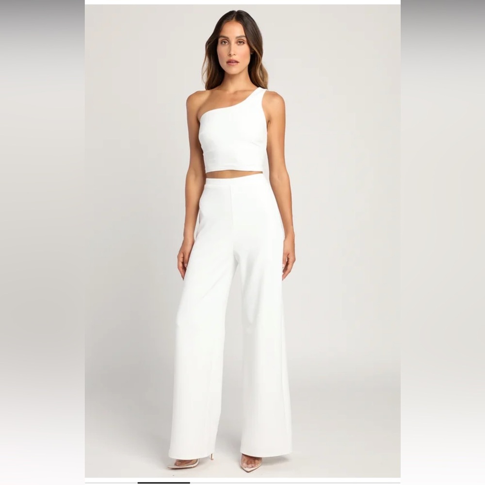 White one shoulder two piece jumpsuit